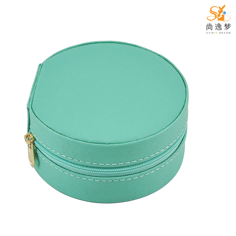 Sunyi Dream Cute Color Round Shape Small Size Leather Travel Jewelry Case